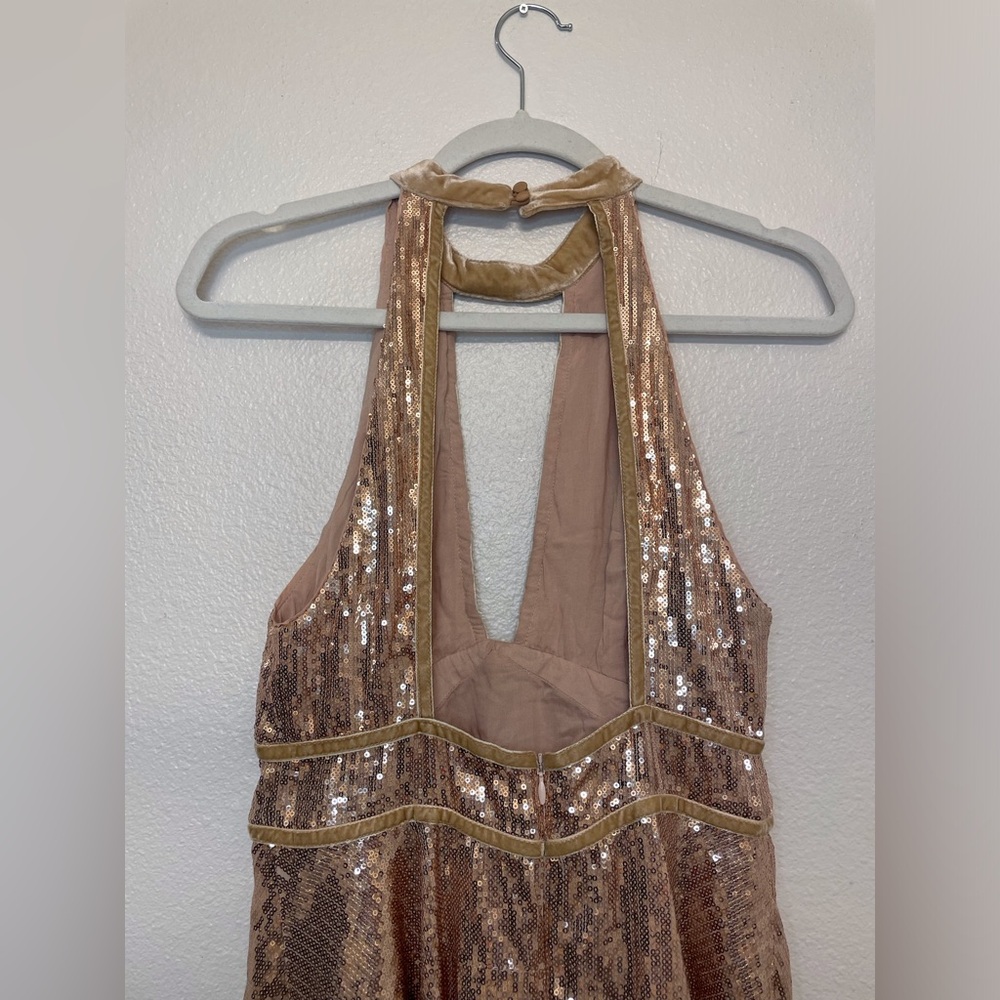Free People Film Noir‎ Sequin Mini Halter Dress in Rose Gold Size 6 - Picture 7 of 11